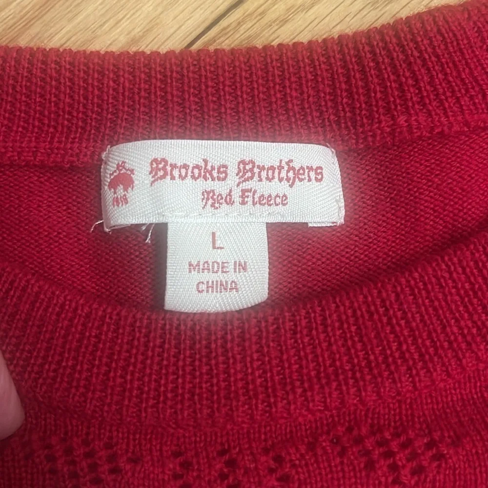 Brooks Brothers Red Fleece Wool Ruffle Pullover Sweater Size L